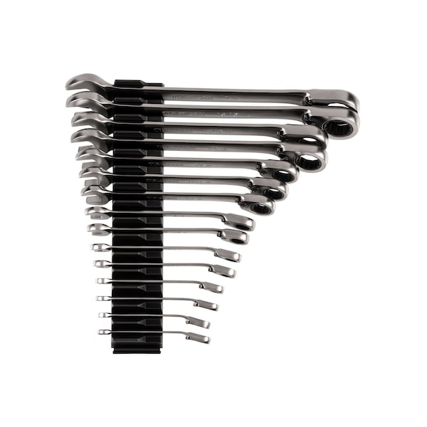 15pc Reversible 12-Point Ratcheting Combination Wrench Set w/ Modular Wrench Organizer (1/4-1 in)